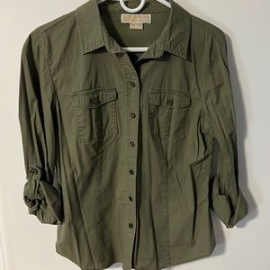 Women’s Michael Kors Olive Green Long-Sleeve Button Down - Size 10